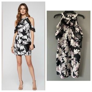 Bebe Black Floral Lace Cold Shoulder Mini Dress Size 10 NWT Bodycon